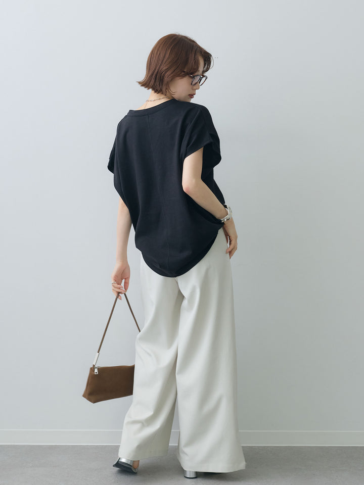 [SET]スキッパードルマンカットソー+ポーチベルト付サイドビジュータックワイドパンツ(2set)