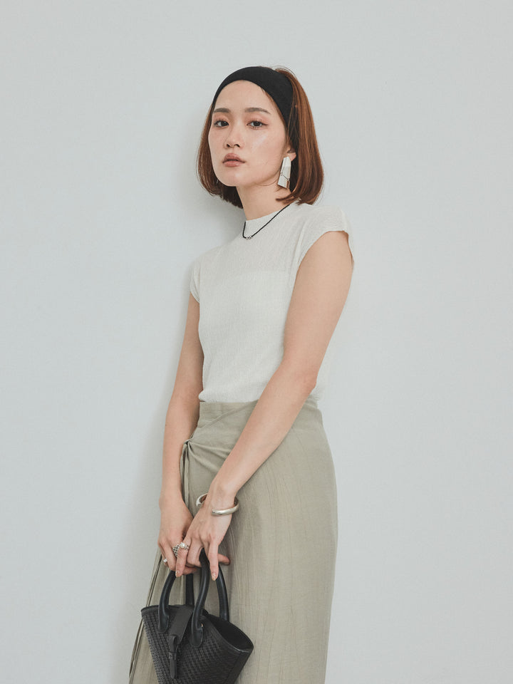 [予約]フレンチスリーブシアーニットトップス/ホワイト