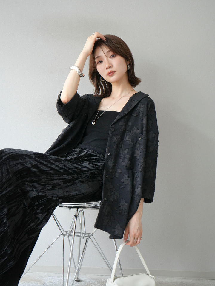 [予約]ジャガードハーフスリーブシャツ/ブラック