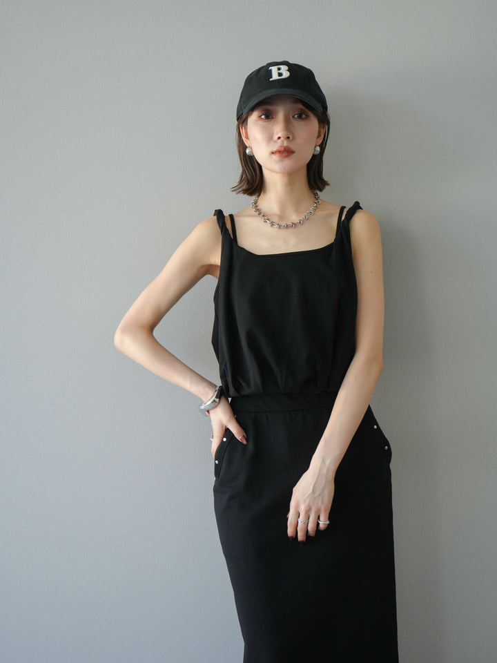 [SET]ミニ裏毛ツイストキャミバルーントップス＆Iラインスカート(2set)