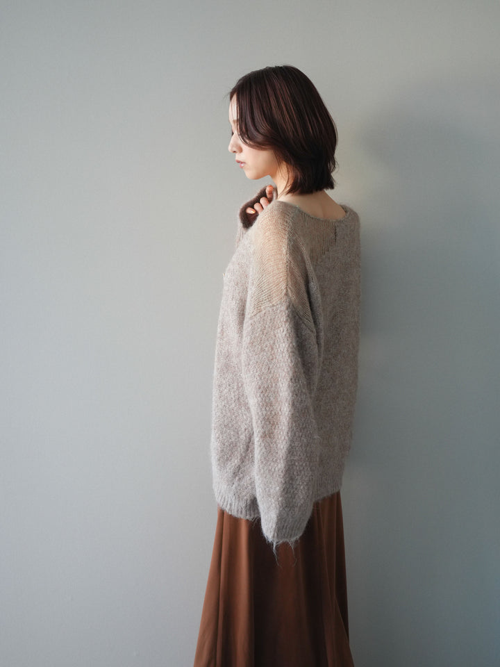 [SET]透かしデザインニットプルオーバー+ベルベットナロースカート(2set)