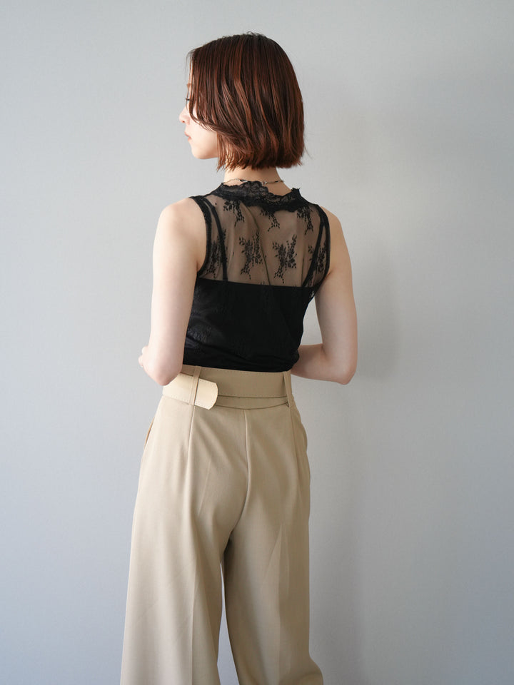 [予約]シアーストレッチレースノースリーブトップス/black