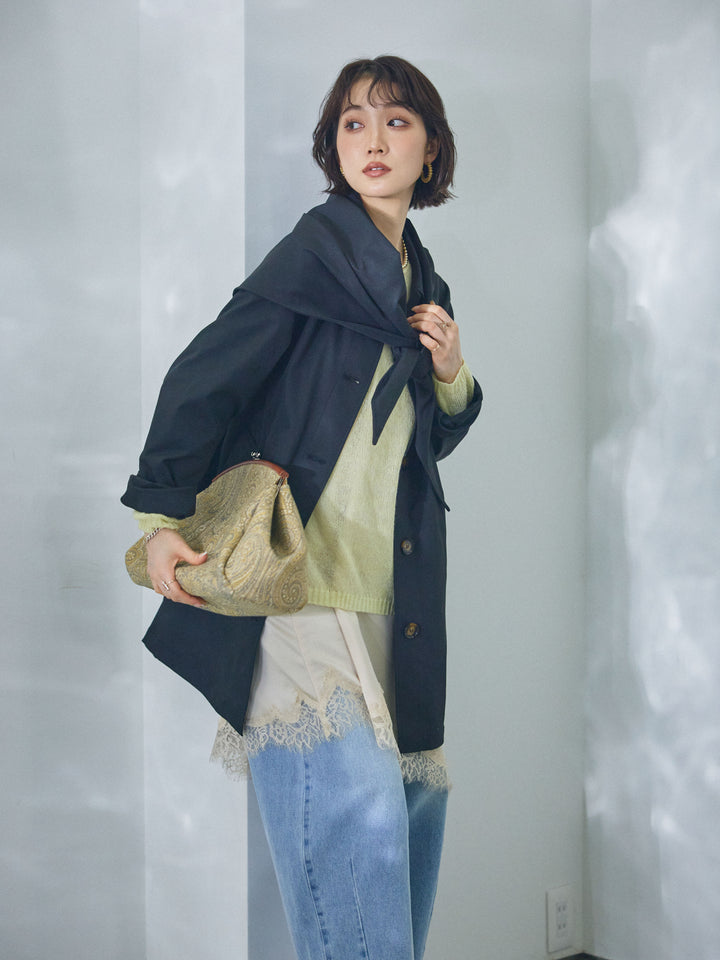 【Allure】[SET]スカーフ付ステンカラーミディアムコート+スカーフ付ステンカラーミディアムコート(2set)