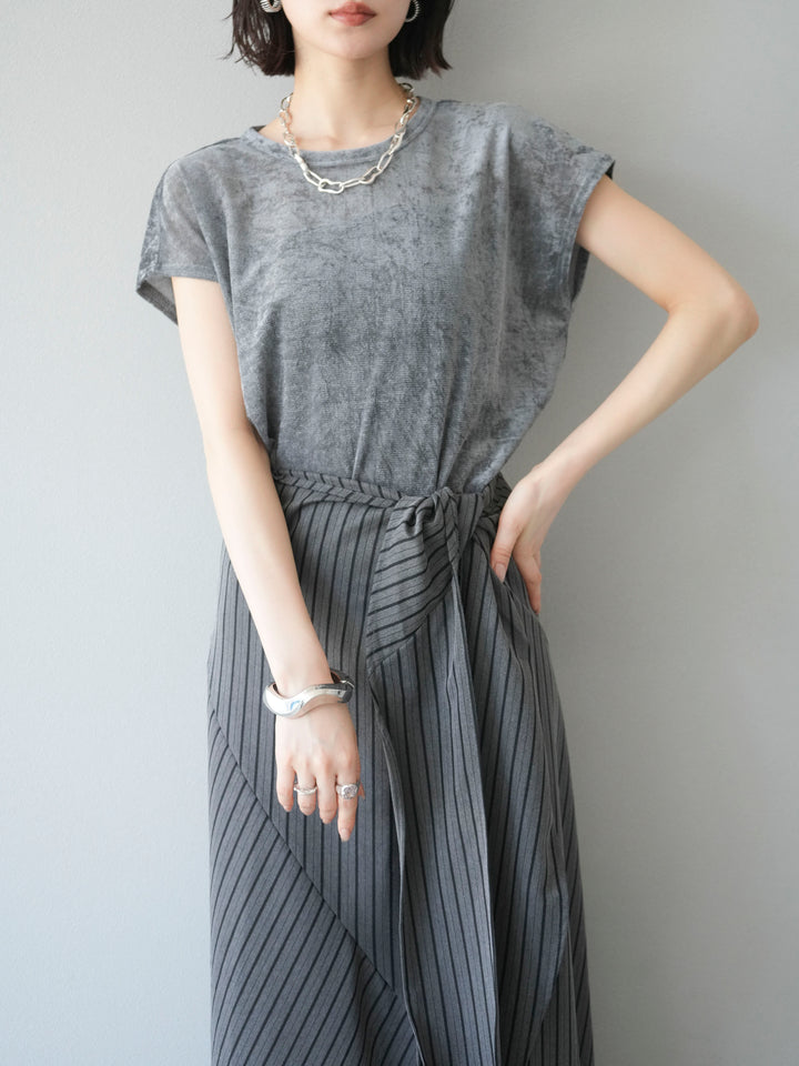 [SET]シアーベロアプルオーバー+サイド巻きツイルスカート(2set)