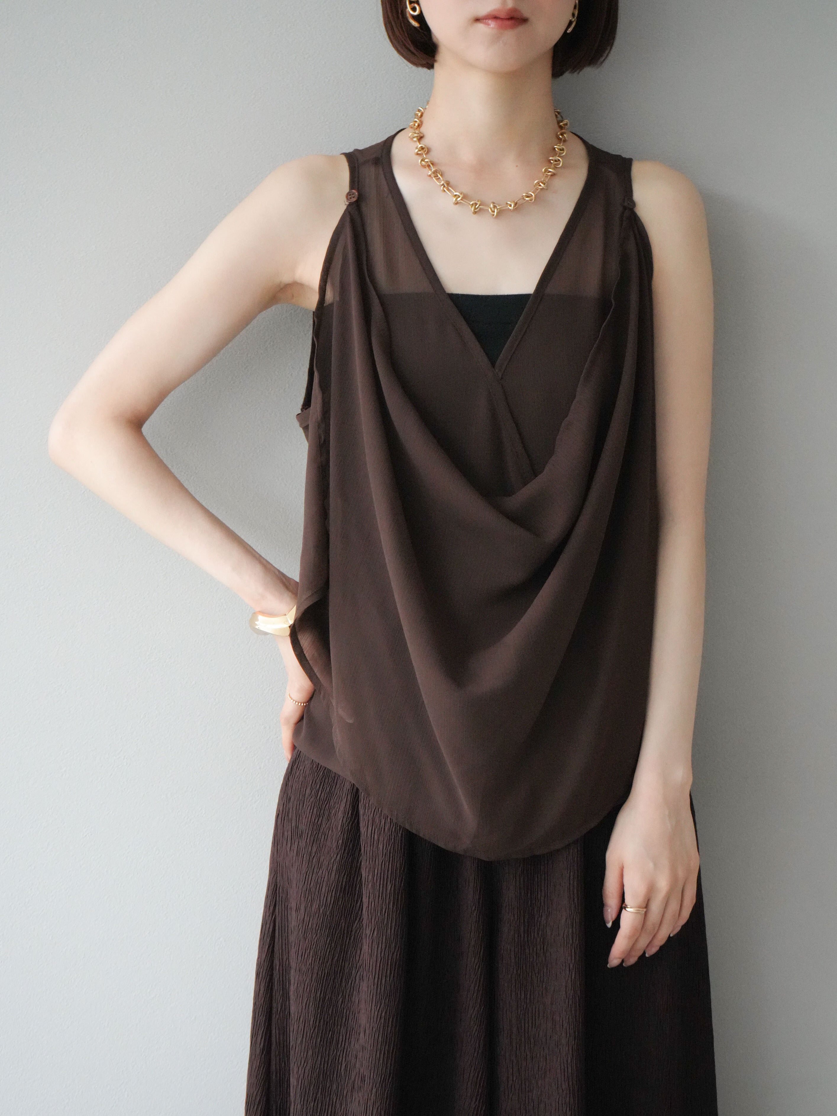 【美品】PPFM ノースリーブ ドレープTシャツ レイヤード タンクトップ PPFM パンク フェイクレイヤード 神の服 加工 ノースリーブ Tシャツ