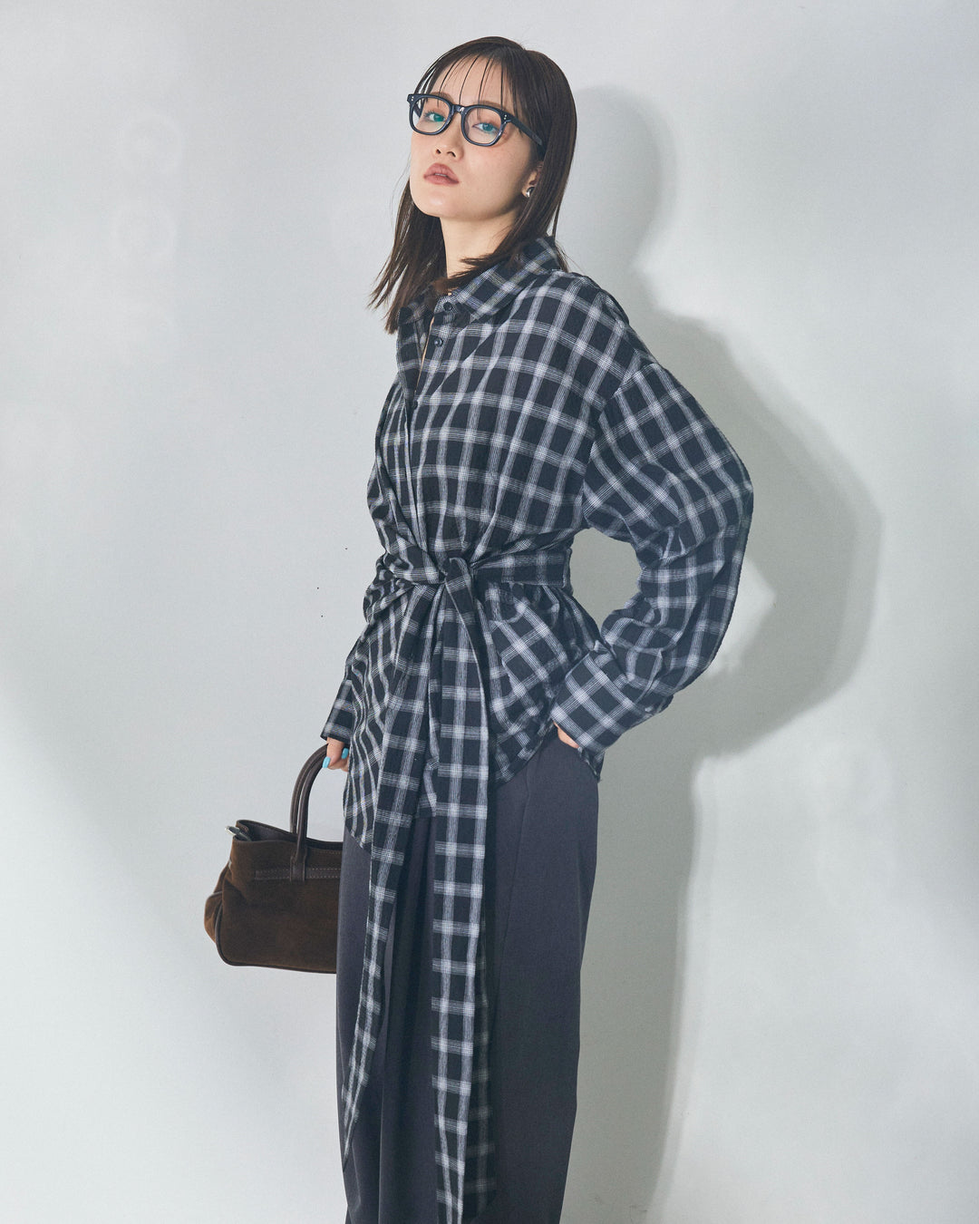 【Allure】[SET]ウエストアシメリボンシャツ+ウエストアシメリボンシャツ(2set)