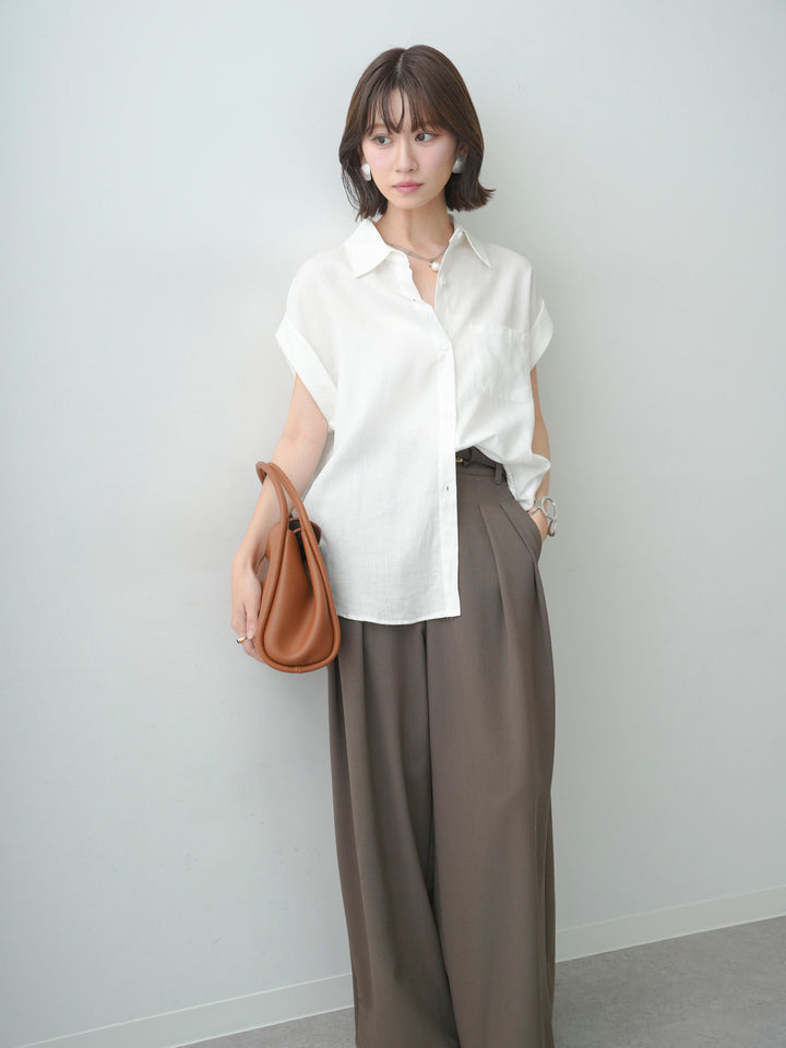 [SET]バックレースフレンチシャツ+クレープデシンタックワイドパンツ(2set)