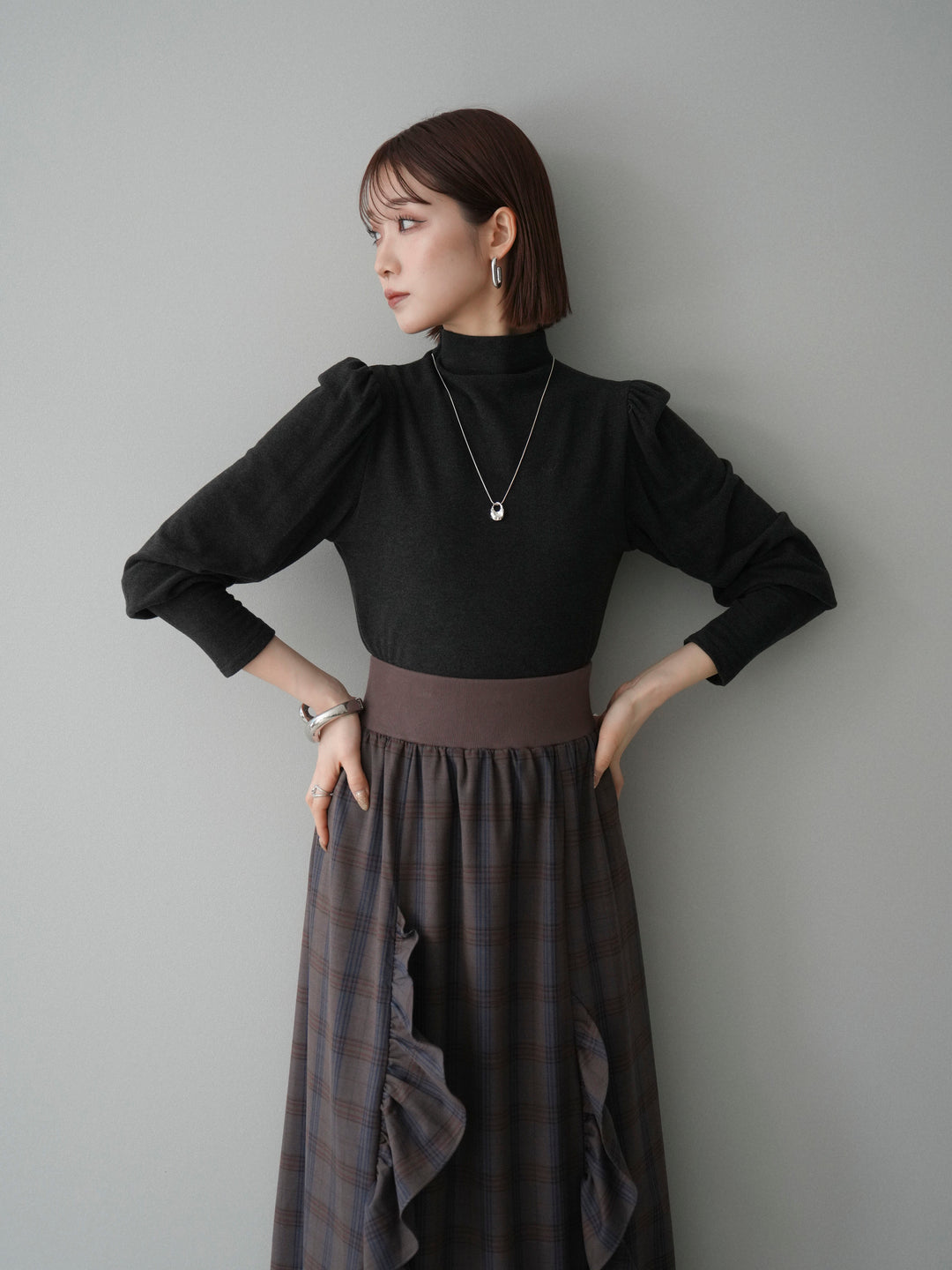 [SET]プチネックパワーショルダー起毛トップス+プチネックパワーショルダー起毛トップス(2set)