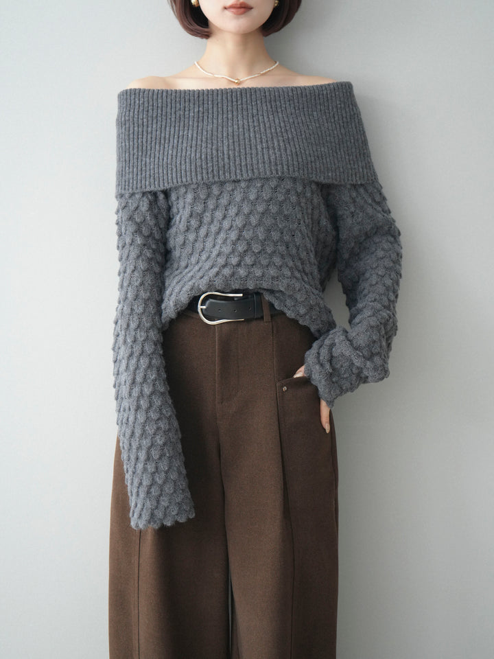 [SET]ポコポコ編みオフショルニットプルオーバー+選べるアクセセット(2set)