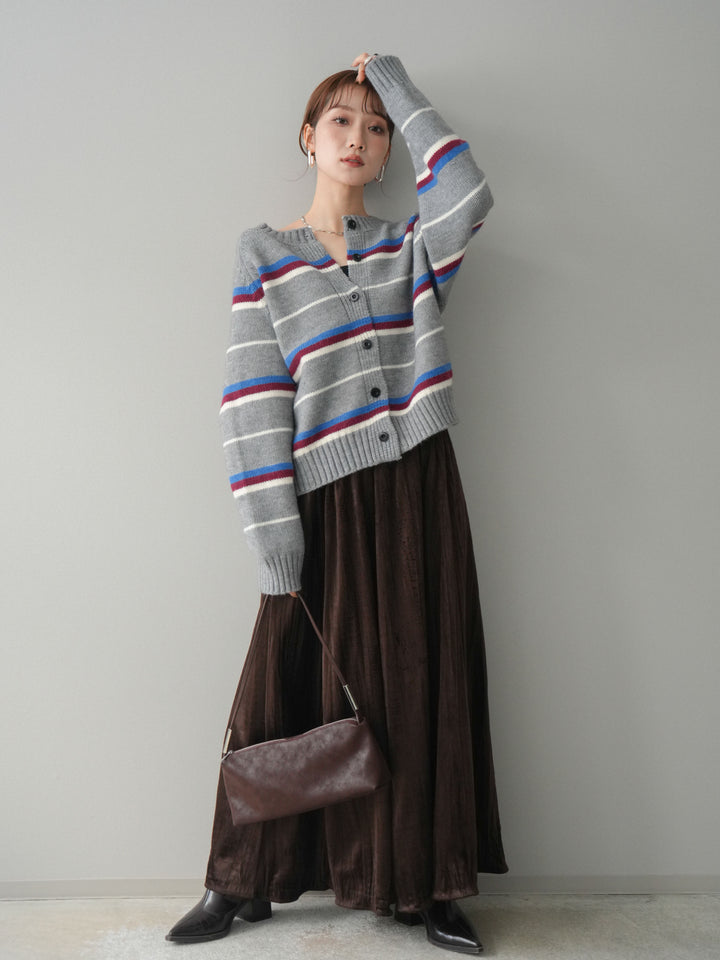 [予約]ワッシャーベロアプリーツスカート/brown