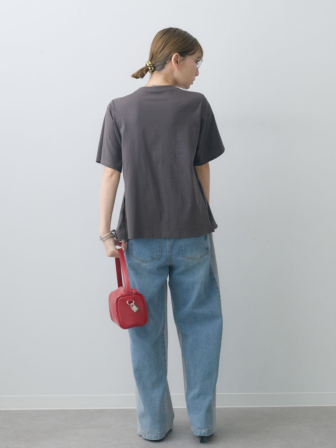 [SET]クールタッチシャーリングTEE+デニム切替スウェットパンツ(2set)