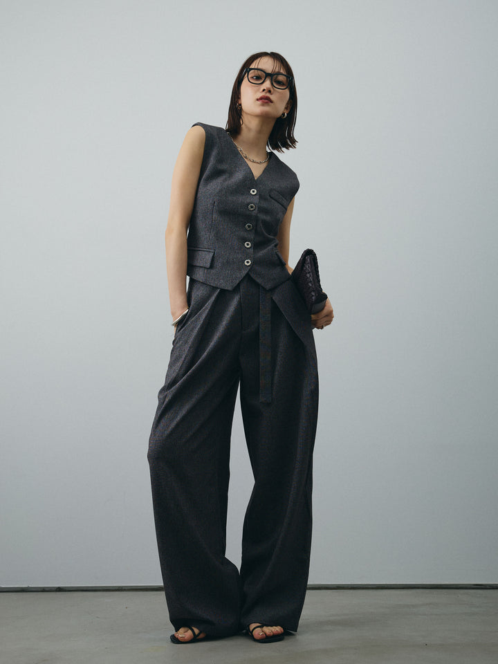 [SET]フラワーモチーフレースアップジレ＆ベルト付ワイドパンツSET UP(2set)