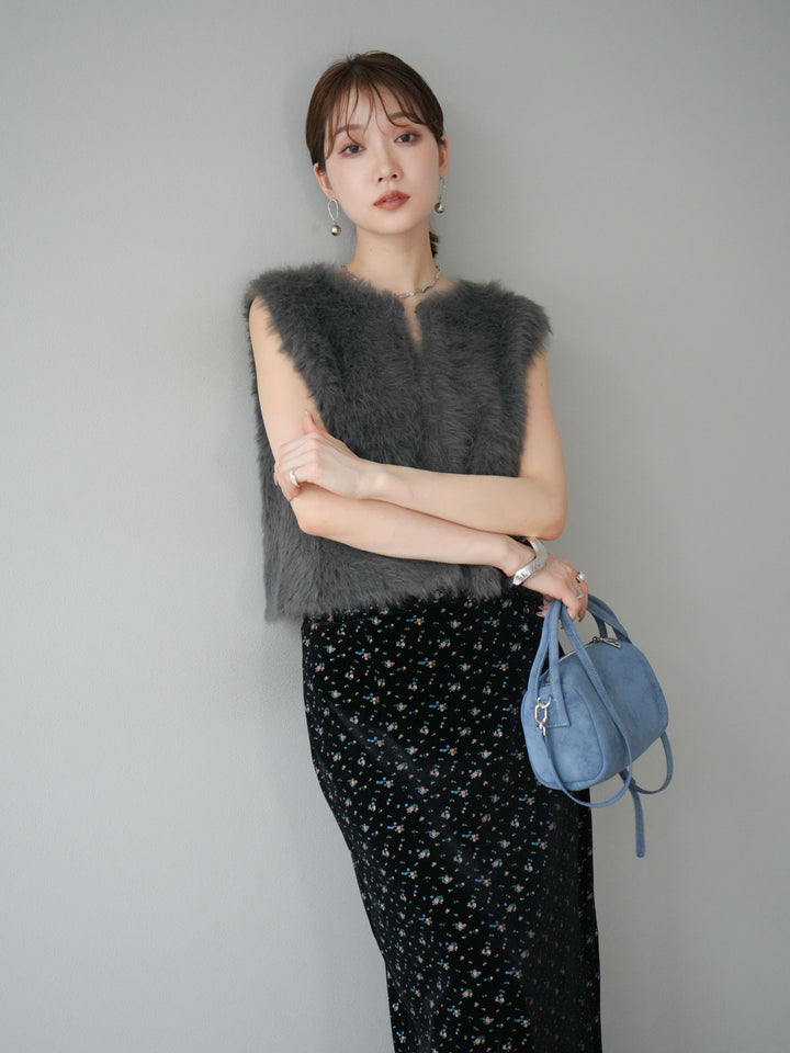 [予約]ミンクライク前後2WAYショートジレ/チャコール