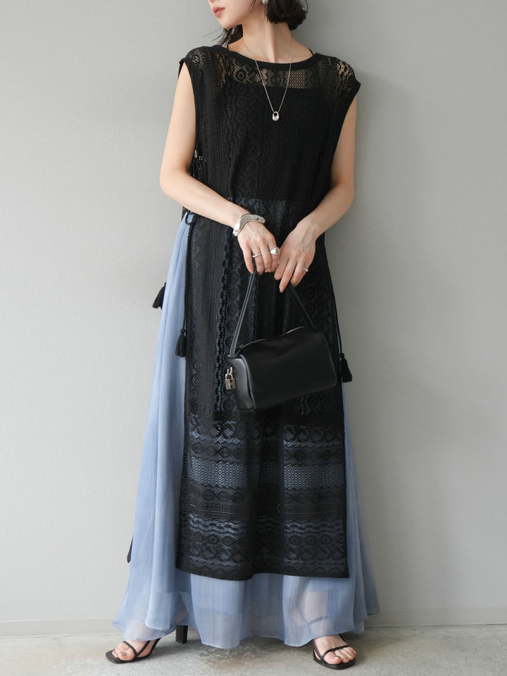 [予約]ニュアンスシアーフレアスカート/ブルー