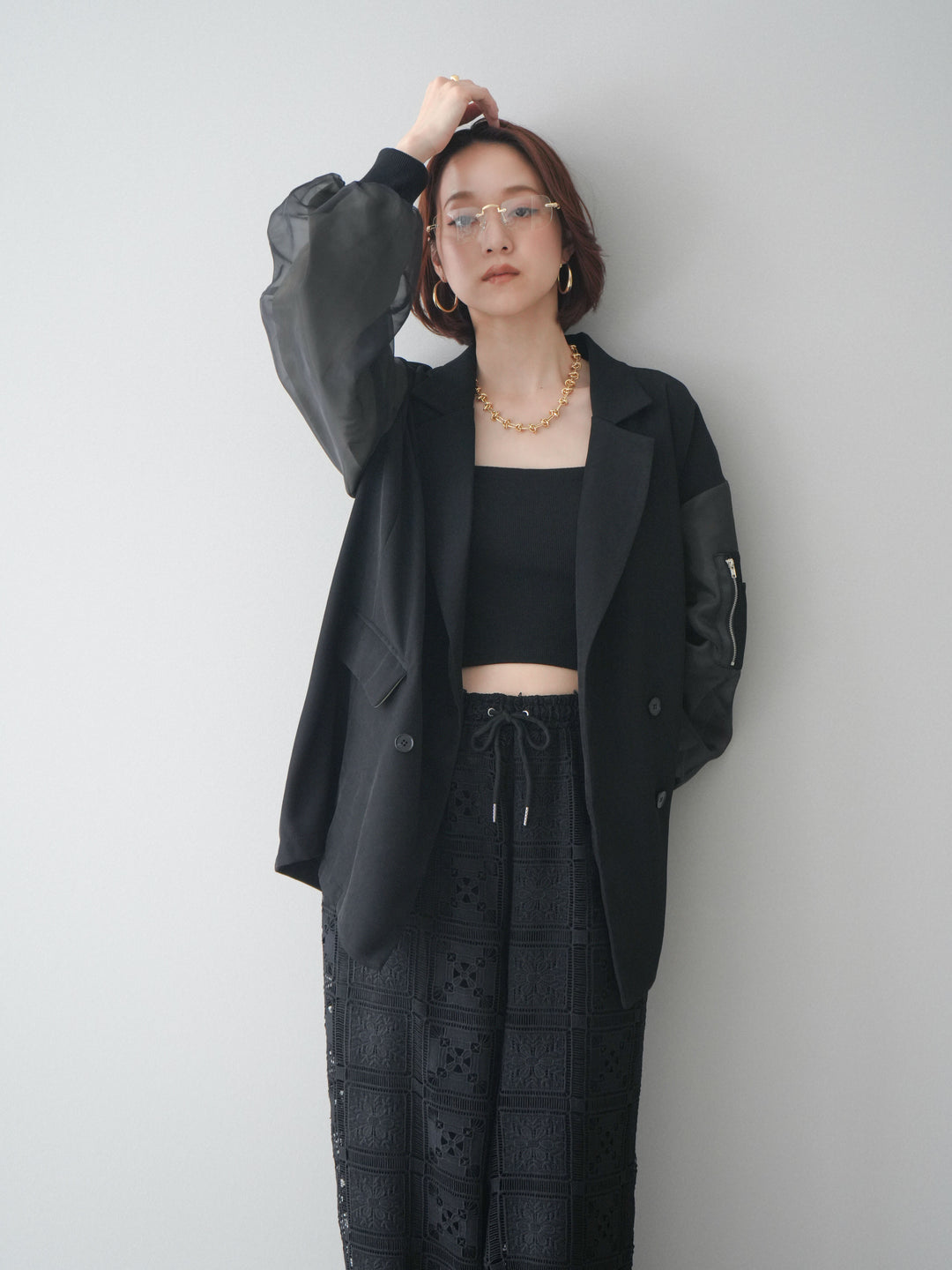 [SET]MA-1ドッキングデザインジャケット+カップ付テレコリブベアキャミソール(2set)