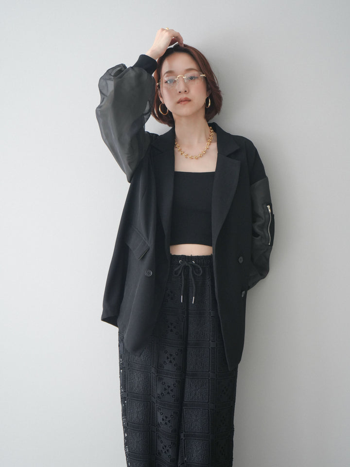 [SET]MA-1ドッキングデザインジャケット+カップ付テレコリブベアキャミソール(2set)