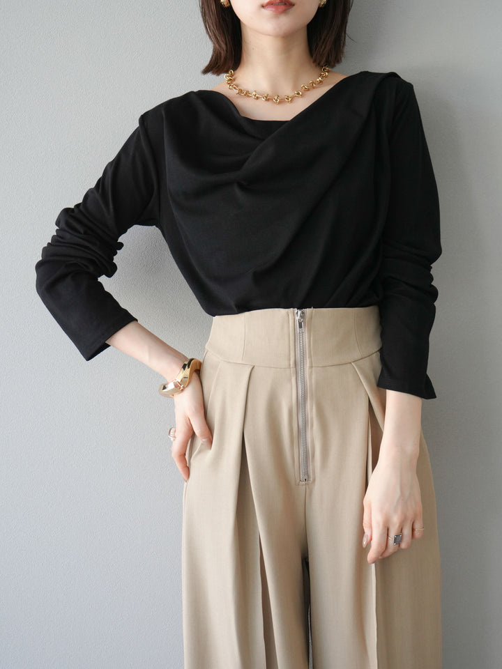 [予約]ドレープデザインカットソー/ブラック