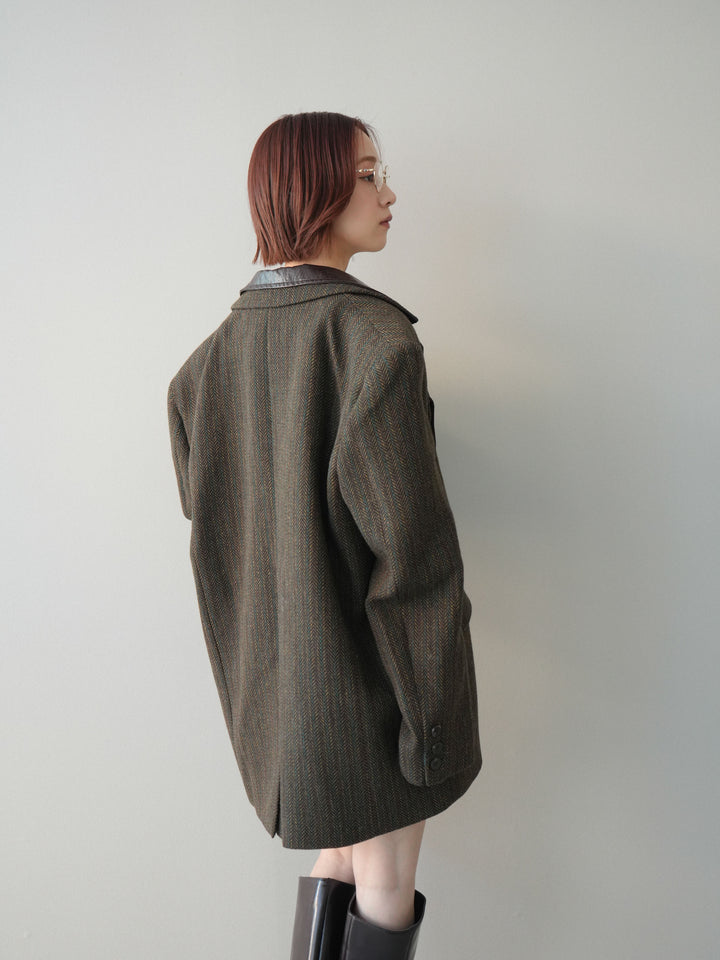 [SET]襟付きブークレミニワンピース+レイヤードデザインツイードテーラードジャケット(2set)