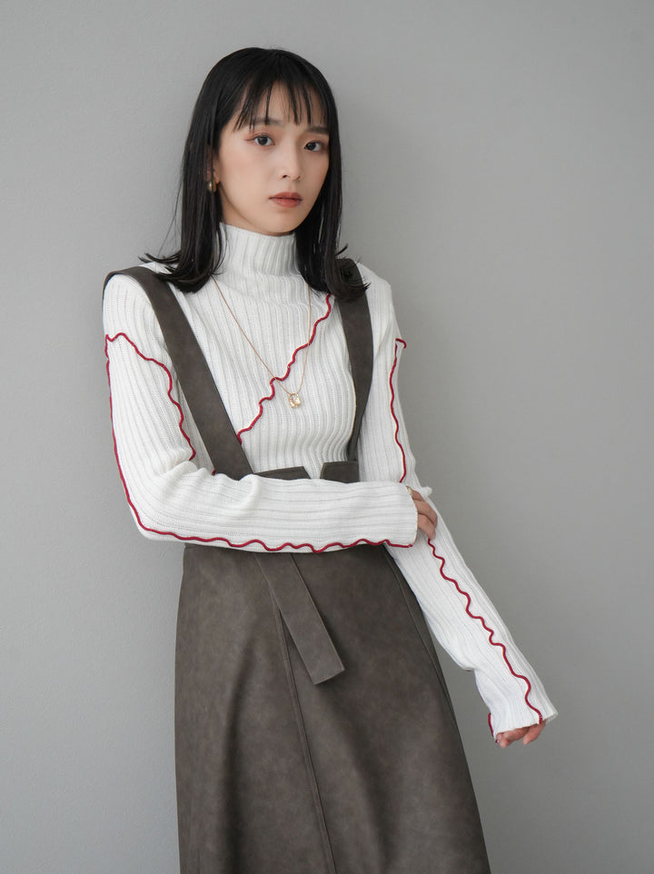 【預購】色彩協調柔和高領針織上衣/象牙色