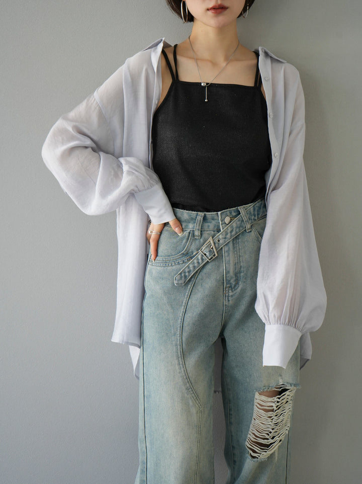 【預訂】捲袖透明套衫/淺灰色