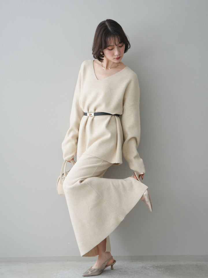 [SET]ベルト付Vネックニット＆スカートSET UP+選べるアクセセット(2set)