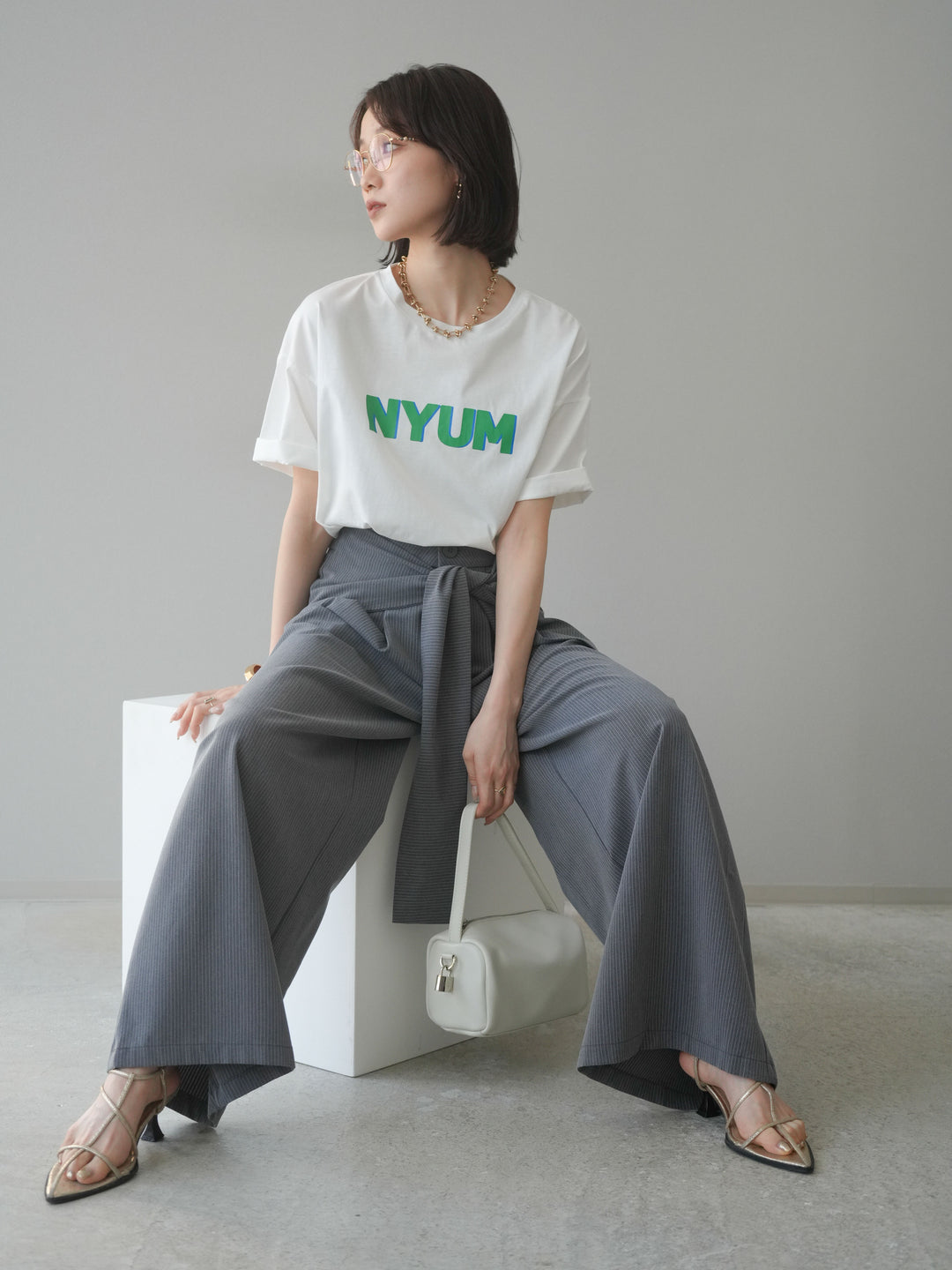 [預購] “NYUM” 標誌印花 Dry Touch 棉質 T卹/米白色