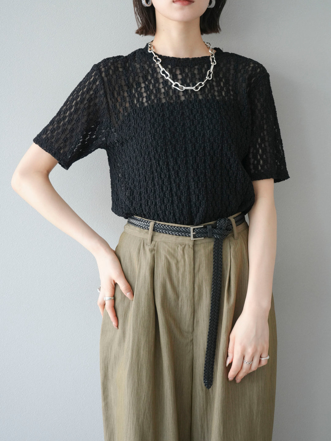 [SET]カットレースTシャツ+選べるアクセセット(2set)