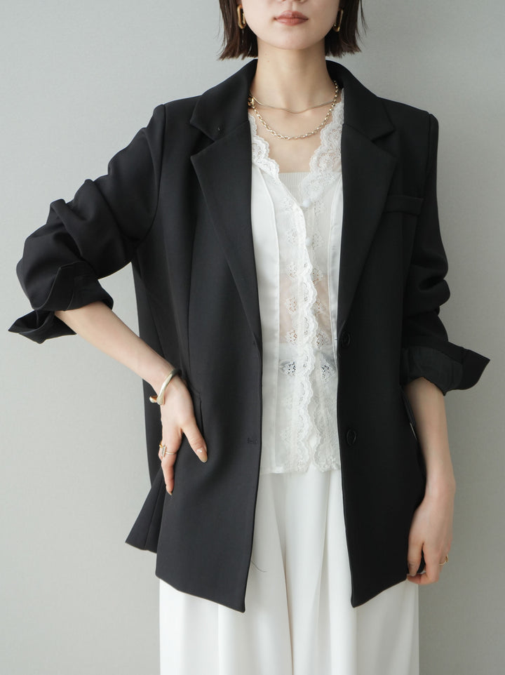 [SET]バックスリットデザインジャケット+ノースリサテンレースキャミソール(2set)
