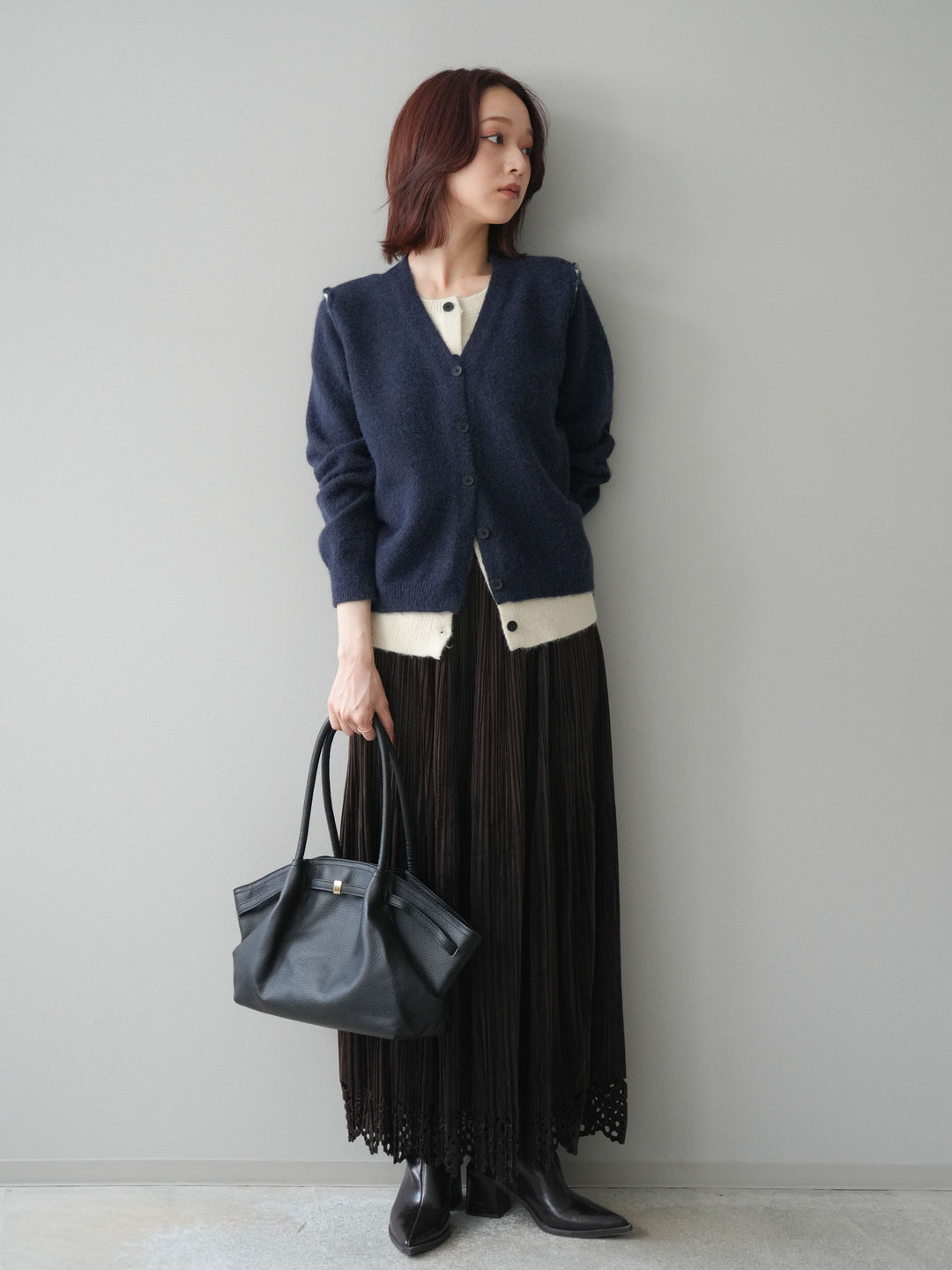 [予約]パンチングデザインスエードプリーツスカート/darkbrown