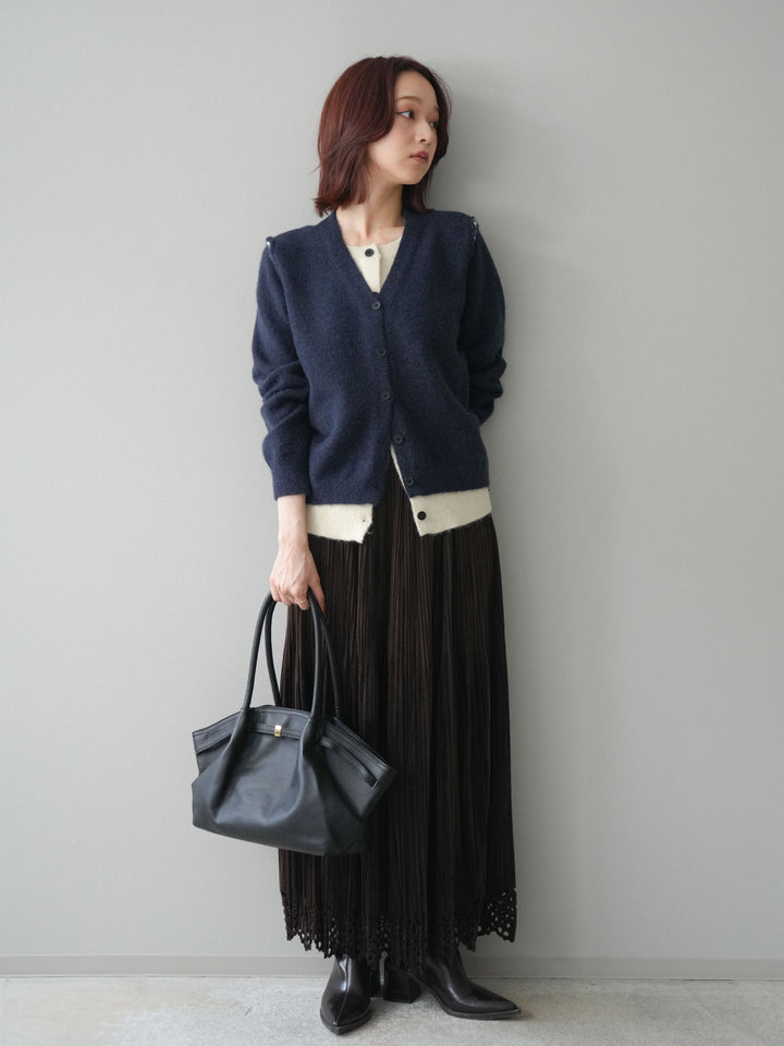 [予約]パンチングデザインスエードプリーツスカート/darkbrown