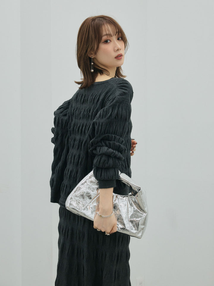 【Allure】[SET]シャーリングニットカーディガン&ニットスカートSET UP