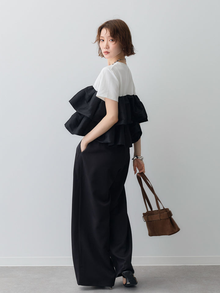[SET]フリルティアードTEE+クレープデシンタックワイドパンツ(2set)