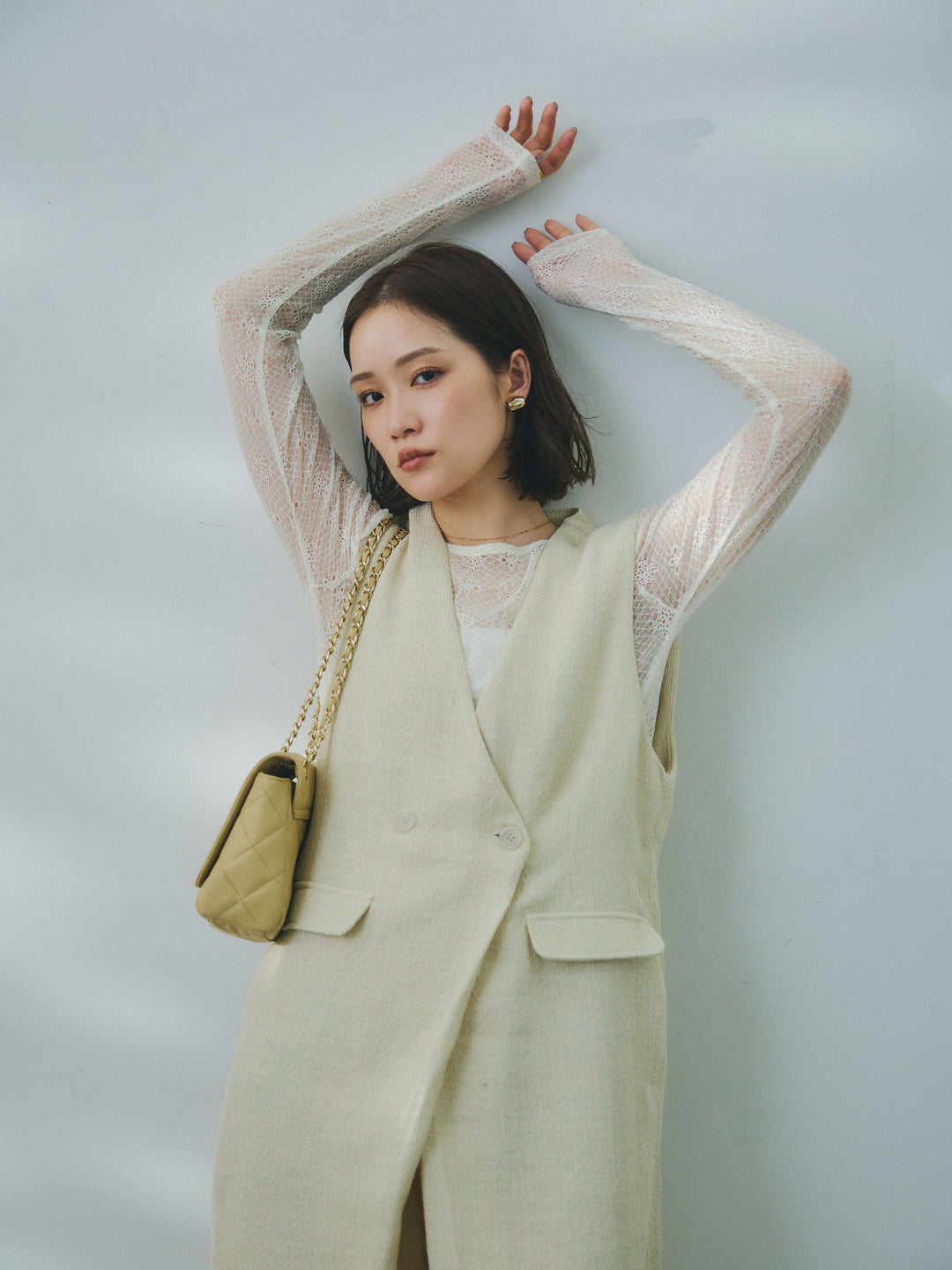 【Allure】[SET]デニムライクヘリンボーンサロペット+デニムライクヘリンボーンサロペット(2set)