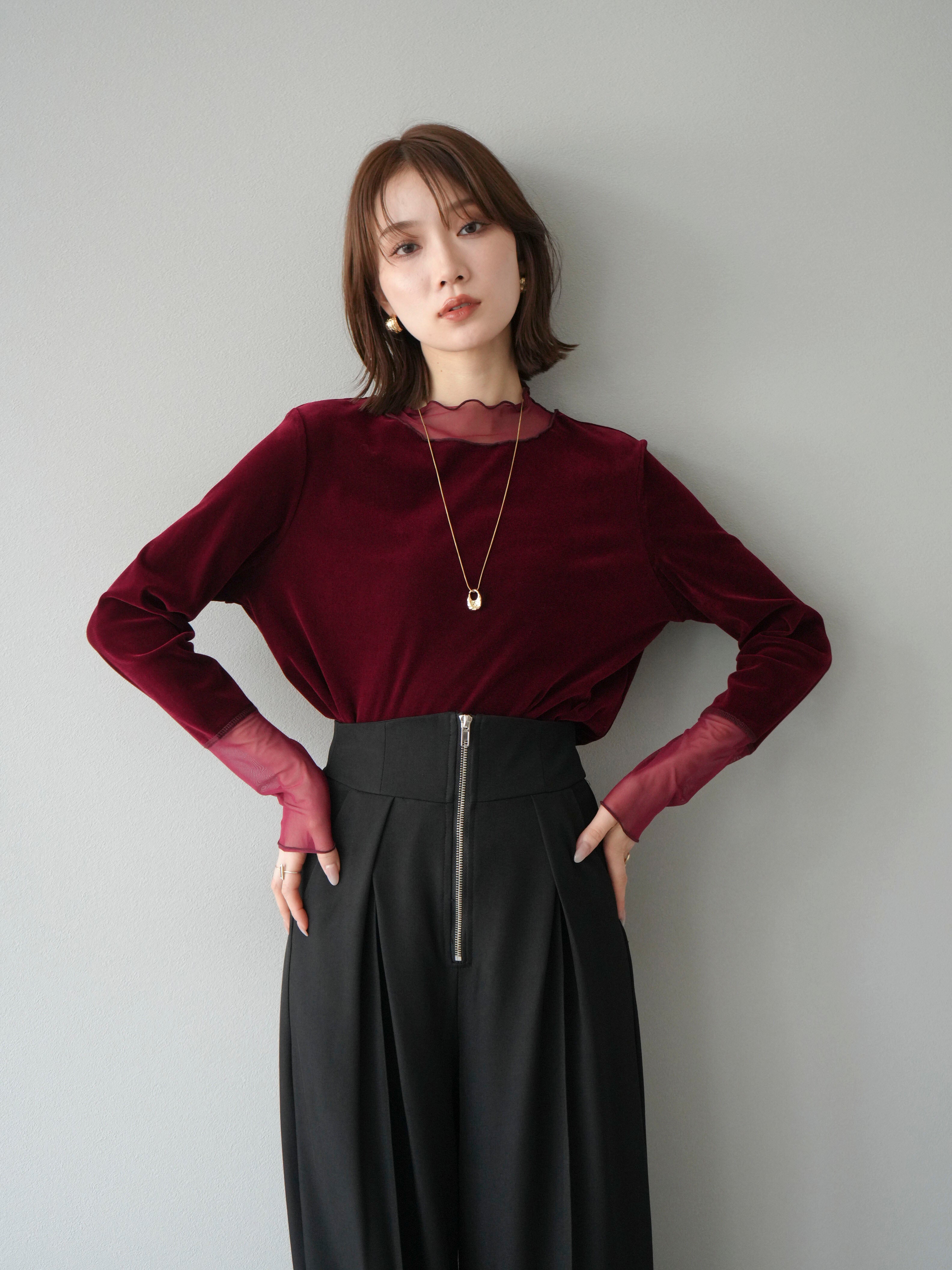 CADUNE】ベロアシアーニット 赤