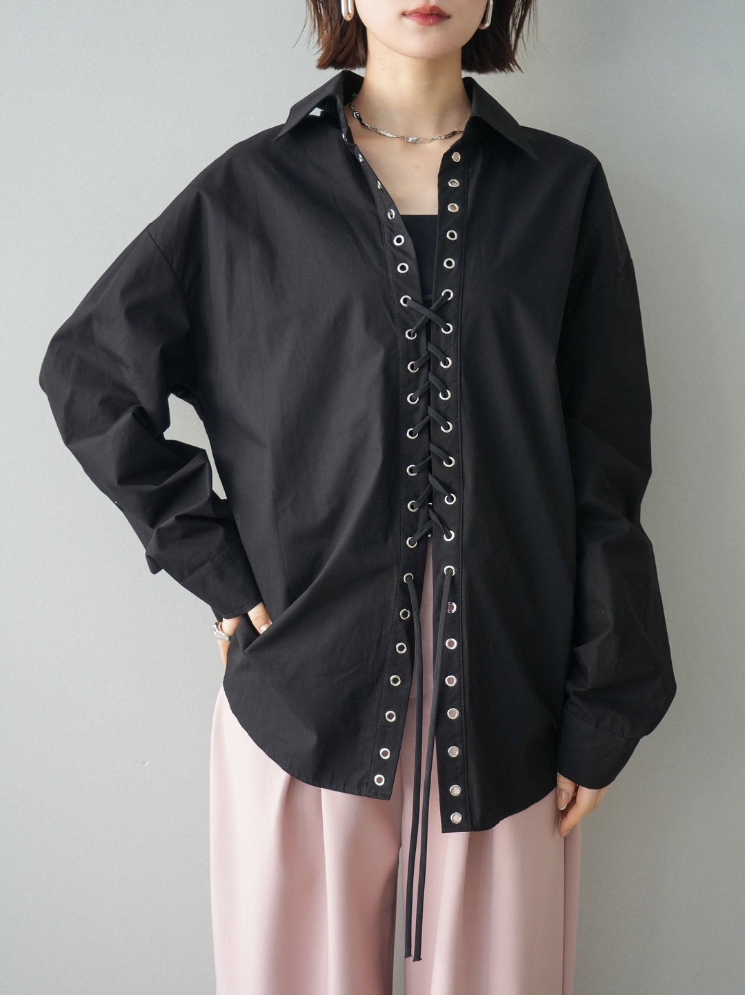 [SET]レースアップブロードシャツ+レースアップブロードシャツ(2set)