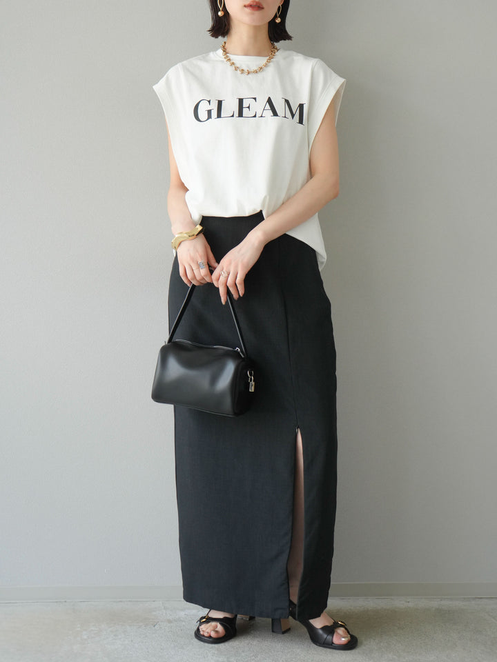 [予約]リネンライクZIPスリットタイトスカート/ブラック