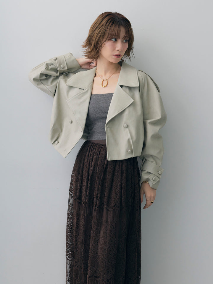 [SET]レザークロップブルゾン+レザークロップブルゾン(2set)