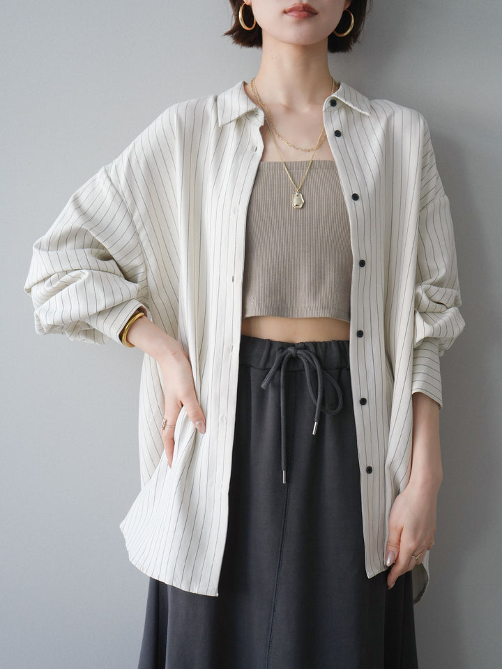 [SET]2WAYカシュクールストライプブラウス+スウェットフレアロングスカート(2set)