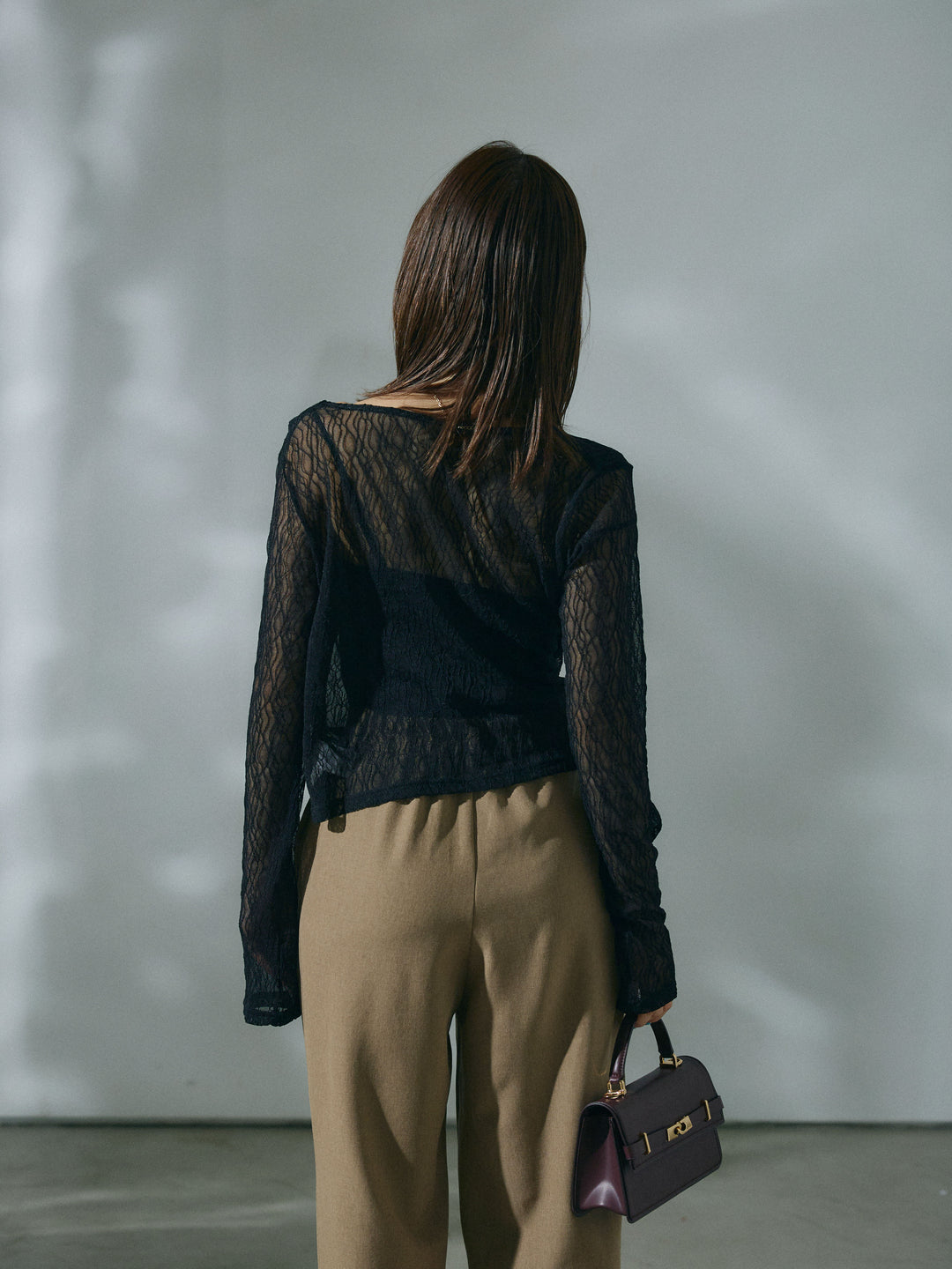 [予約]ストレッチレースドレープトップス/black