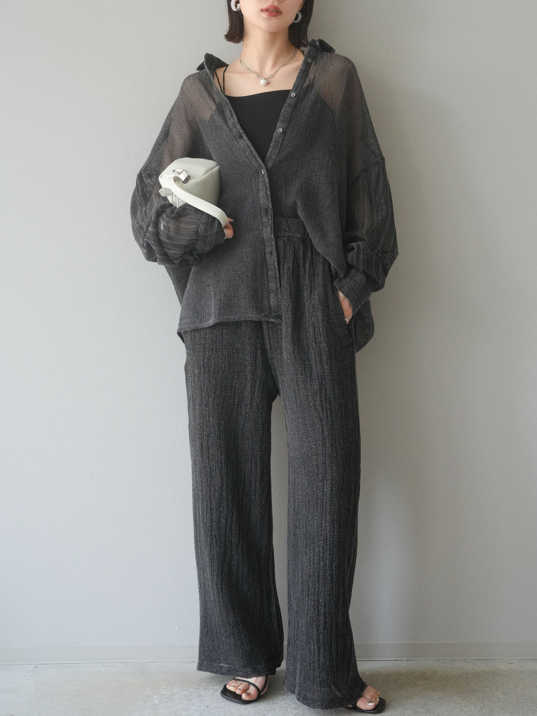 [予約]コットンラメメッシュイージーパンツ/グレー