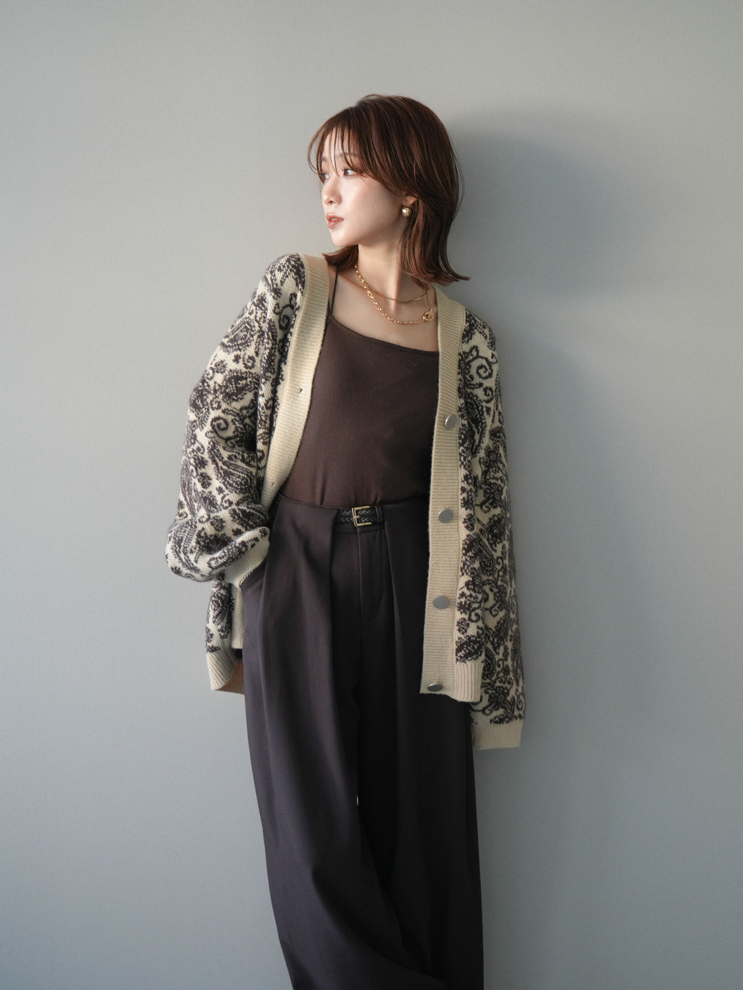 [予約]ペイズリー柄ニットカーディガン/brown