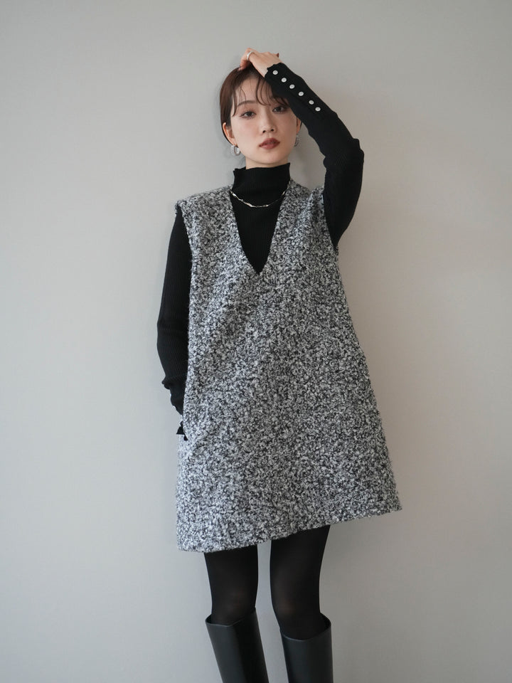 [予約]ミックスループヤーンニットミニワンピース/gray