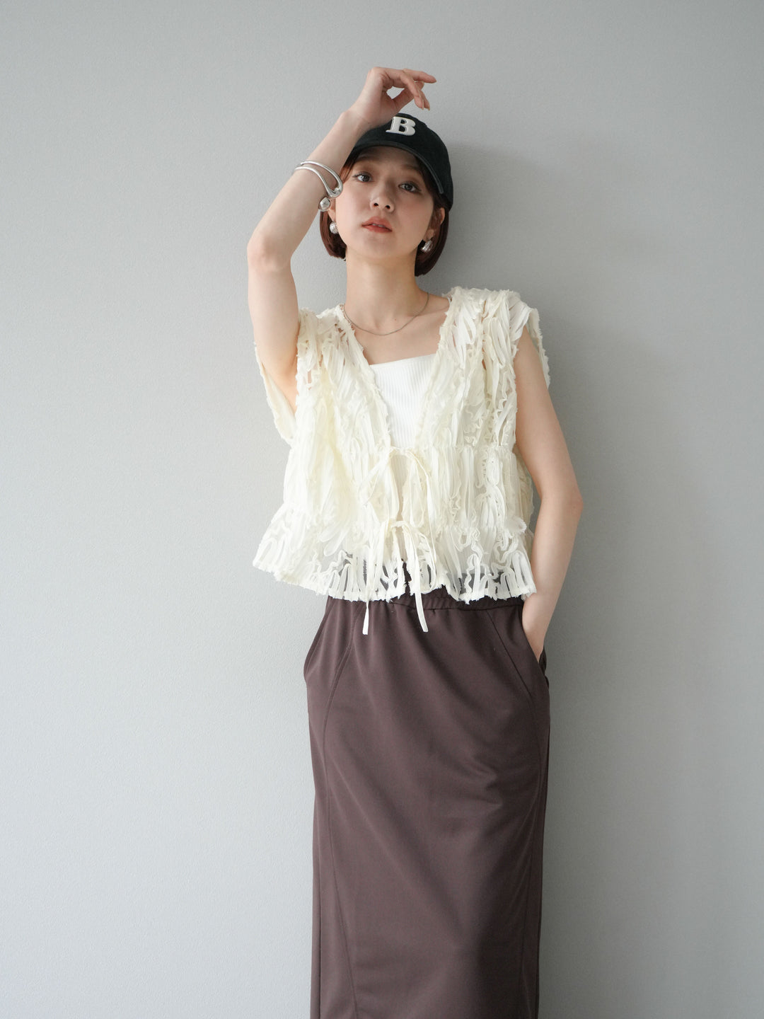 [予約]ジャガードレースリボントップス/アイボリー