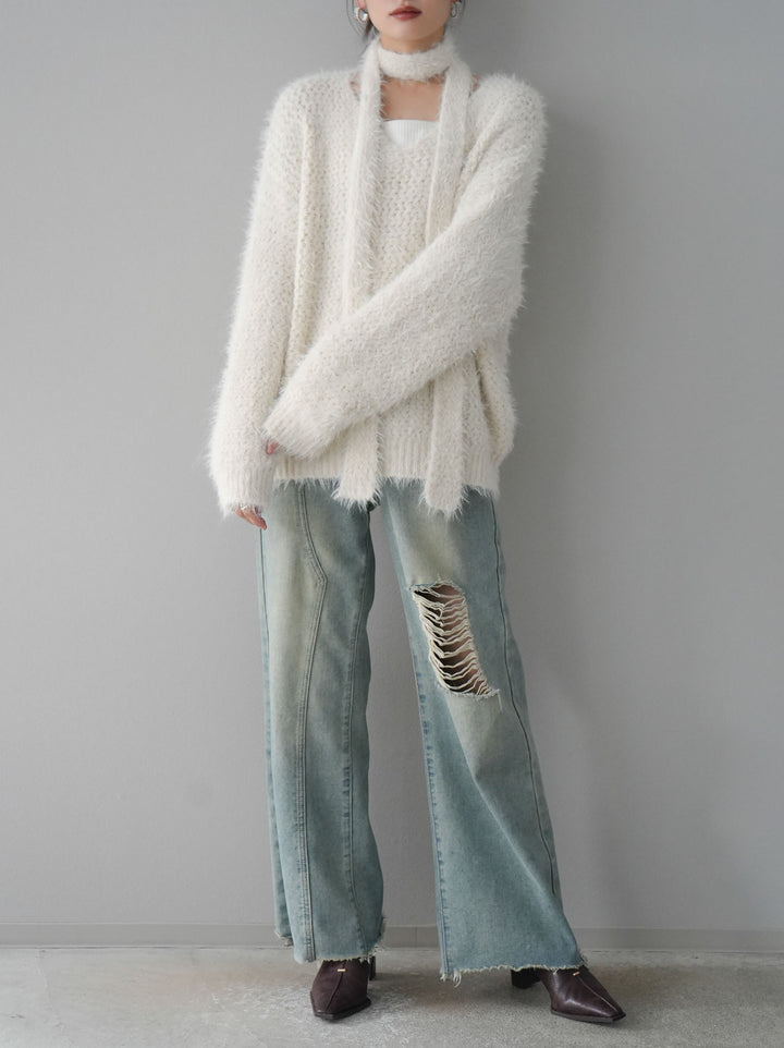[預訂] 混紡毛絨針織披肩/白色