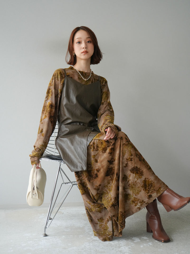 [予約]レイヤードレザーキャミソールチュニック/ブラウン