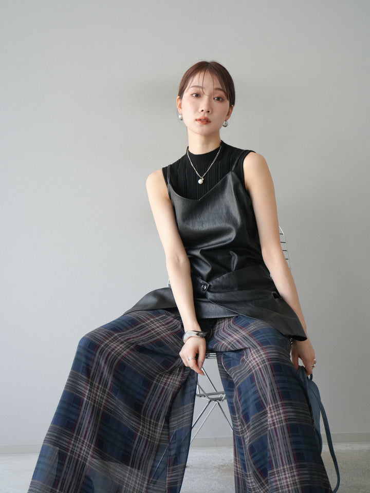 [予約]レイヤードレザーキャミソールチュニック/ブラック