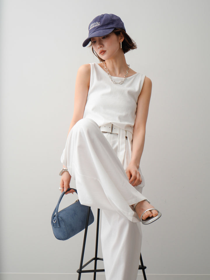 [SET]ツイストタンクトップ+ベルト付デザインループワイドパンツ(2set)