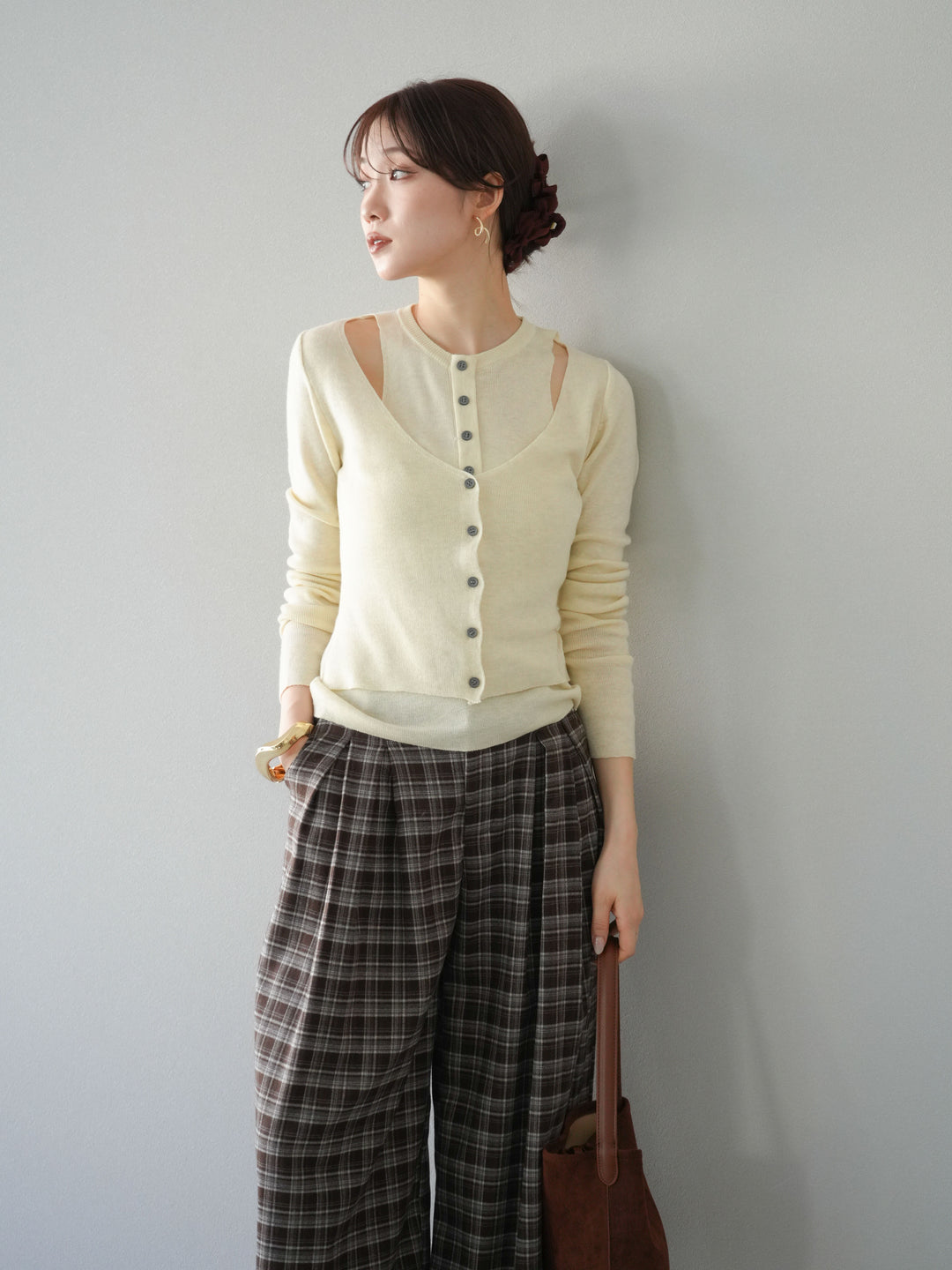 [予約]レイヤードデザインニットカーディガン/アイボリー