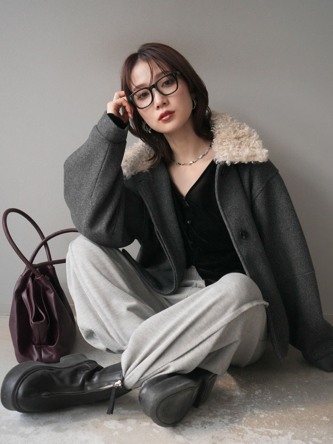 [予約]ロービングボアえりブルゾン/charcoal