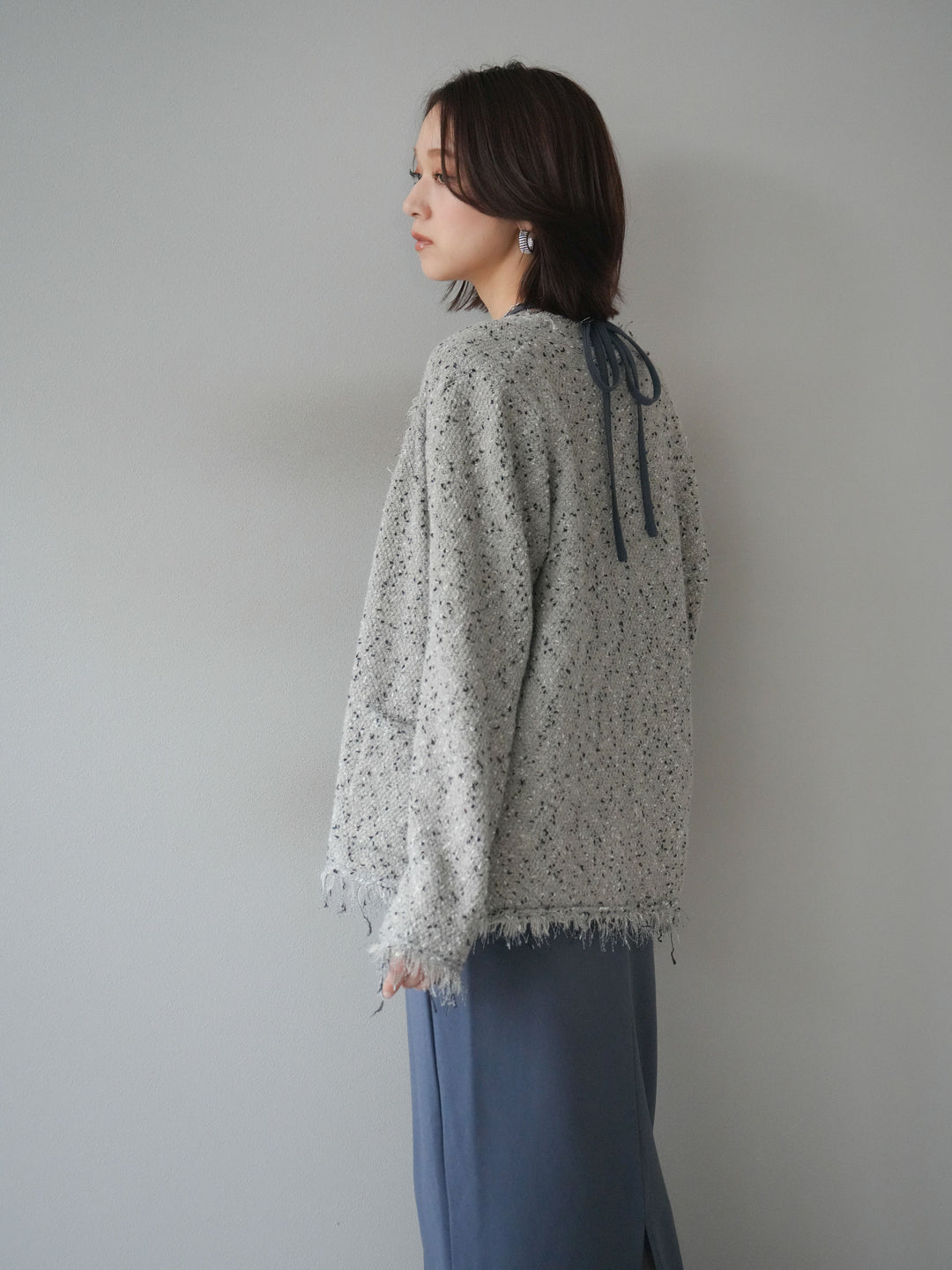 [予約]ネップフリンジニットカーディガン/khaki